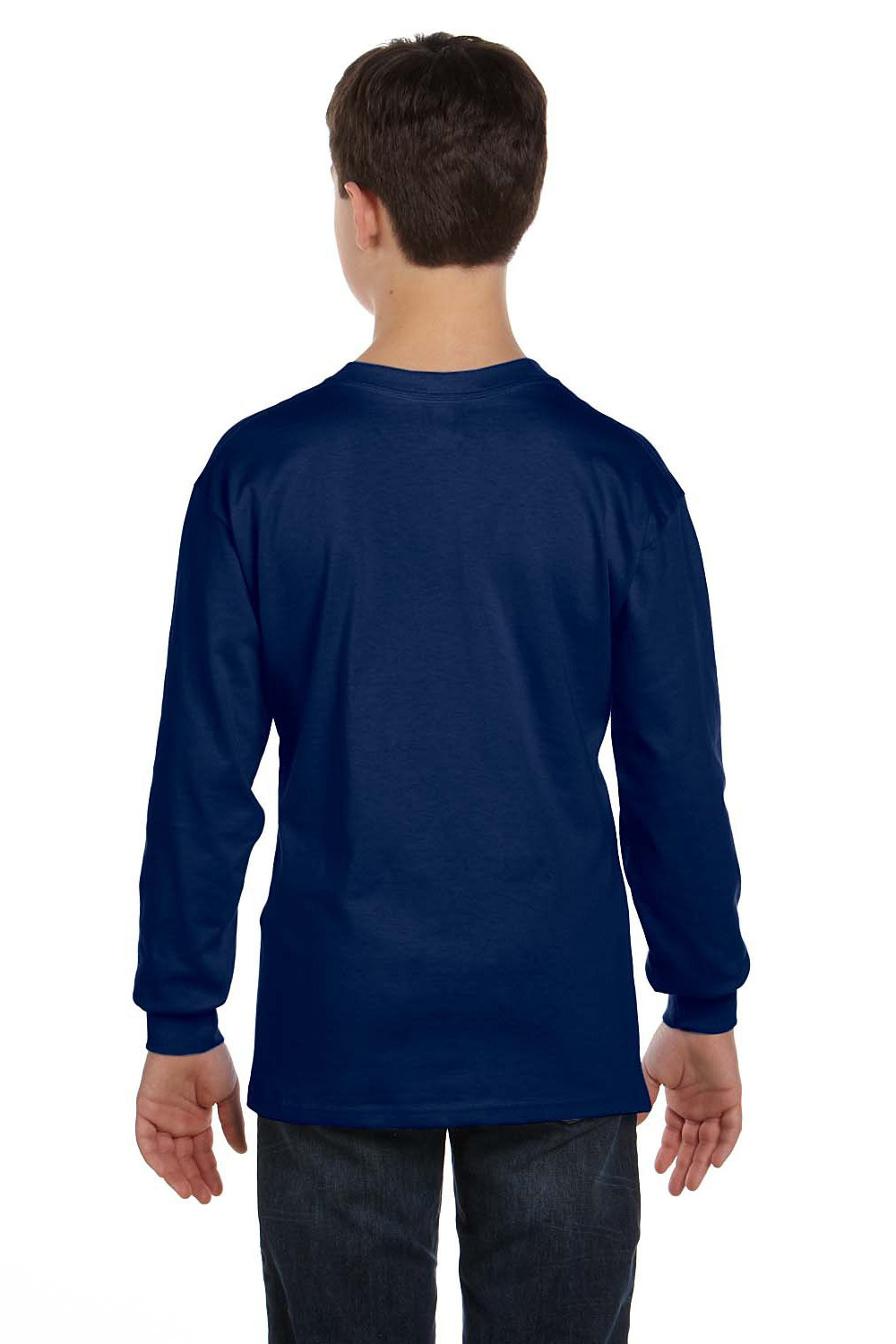 Gildan G540B Youth Long Sleeve Crewneck T-Shirt Navy Blue Back