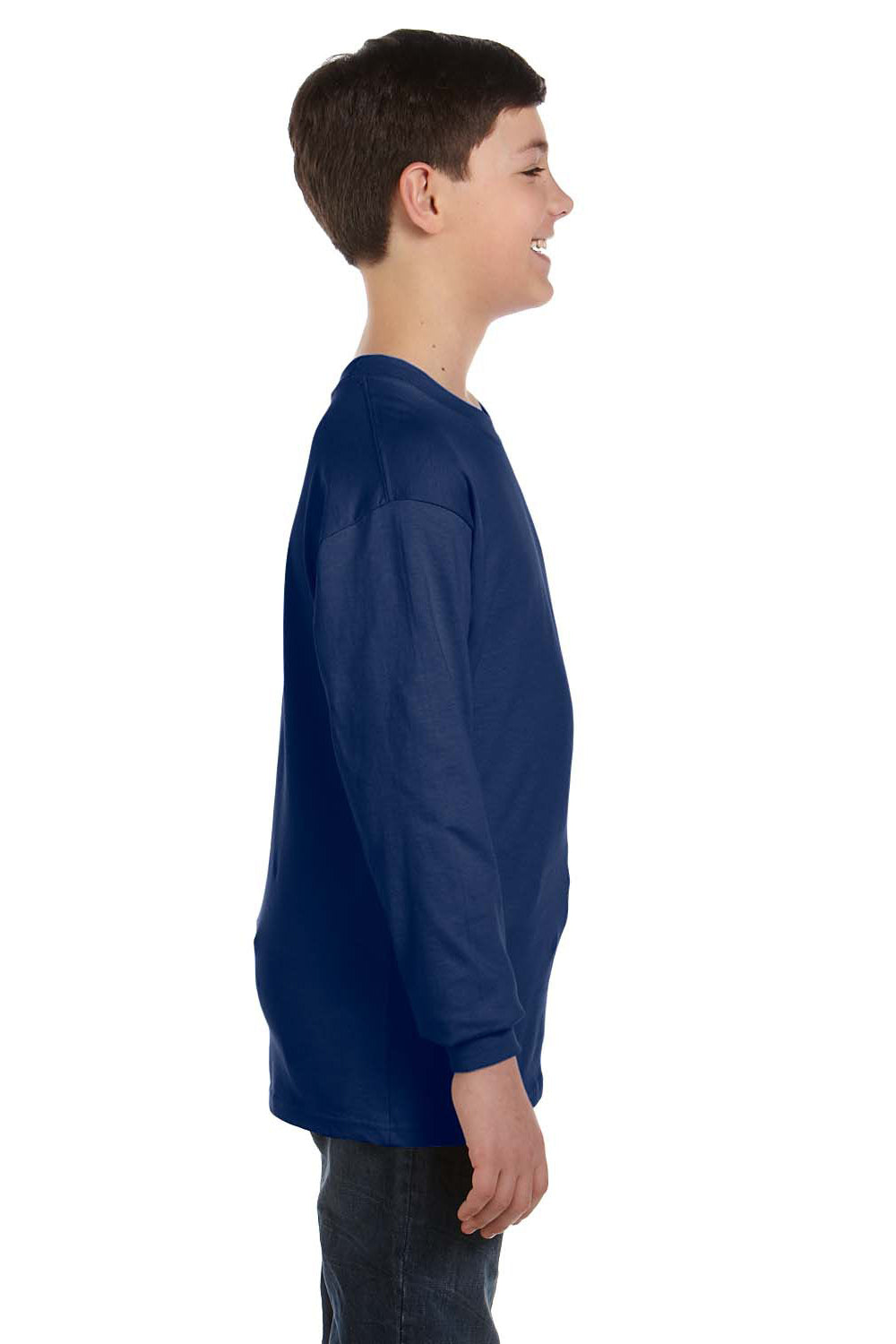 Gildan G540B Youth Long Sleeve Crewneck T-Shirt Navy Blue Side