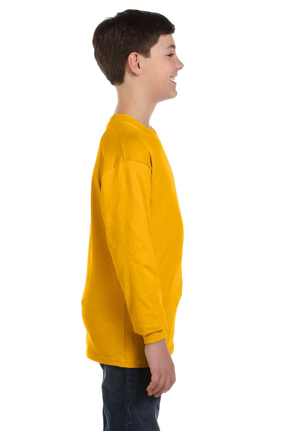 Gildan G540B Youth Long Sleeve Crewneck T-Shirt Gold Side
