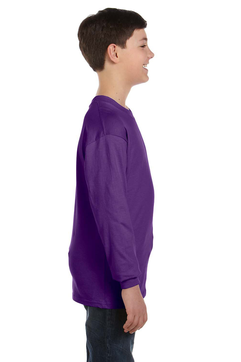 Gildan G540B Youth Long Sleeve Crewneck T-Shirt Purple Side