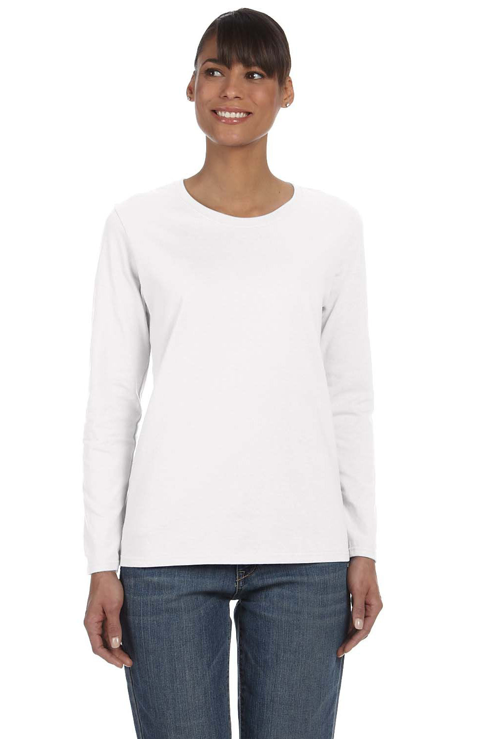 Gildan G540L Womens Long Sleeve Crewneck T-Shirt White Front