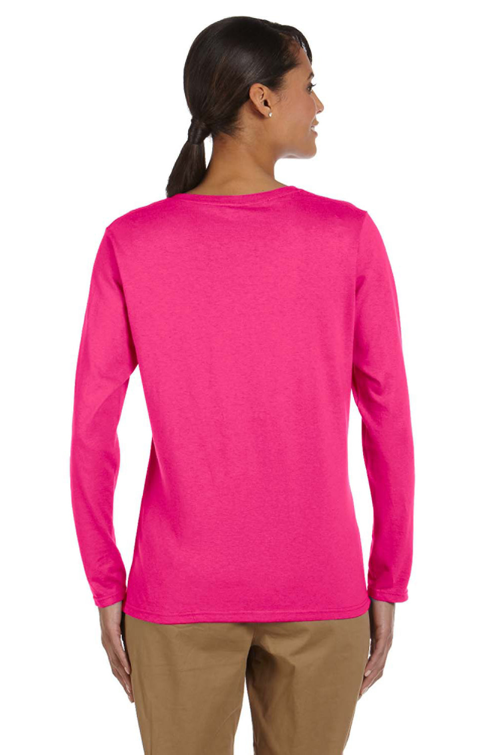 Gildan G540L Womens Long Sleeve Crewneck T-Shirt Heliconia Pink Back