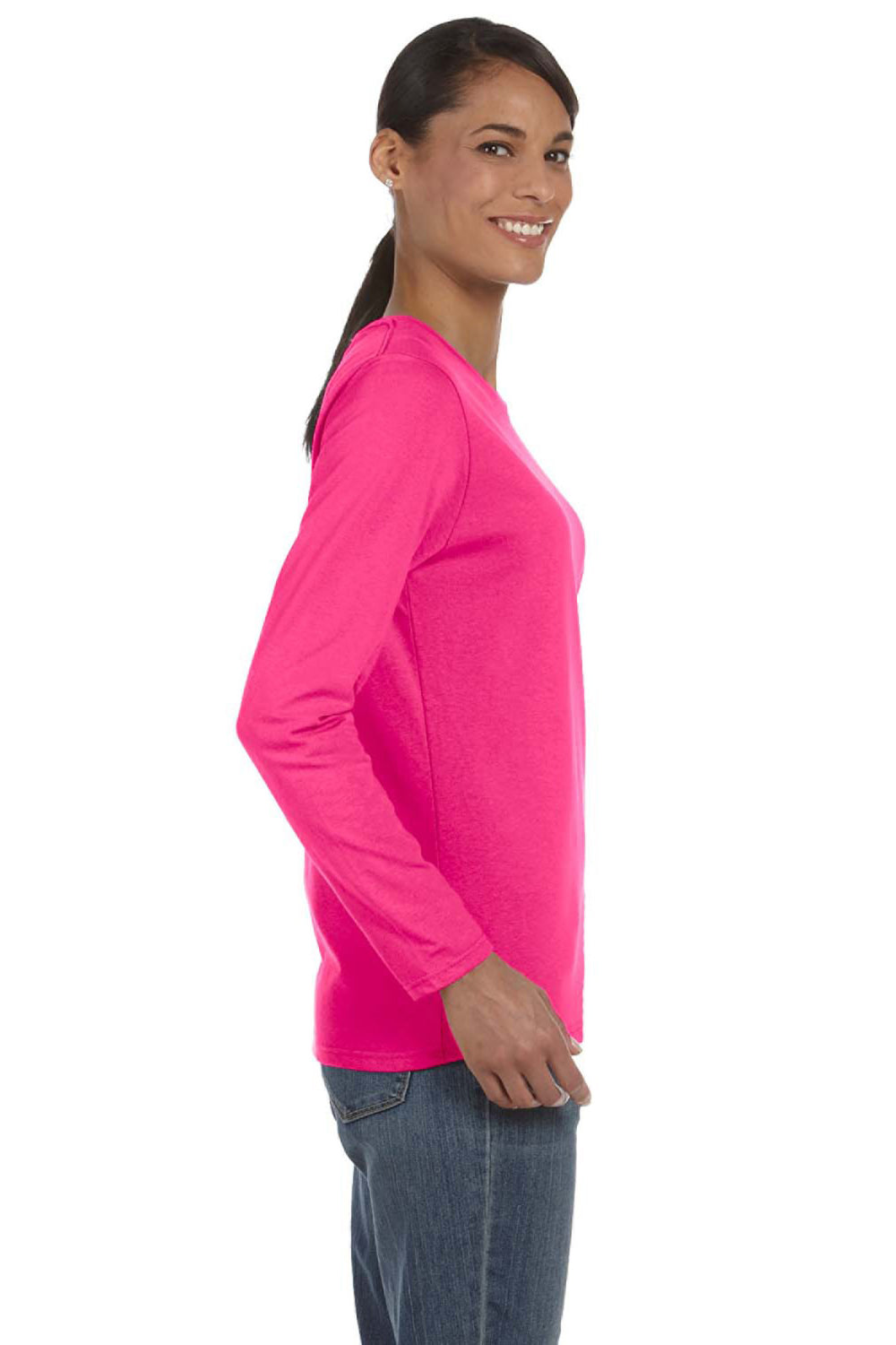 Gildan G540L Womens Long Sleeve Crewneck T-Shirt Heliconia Pink Side