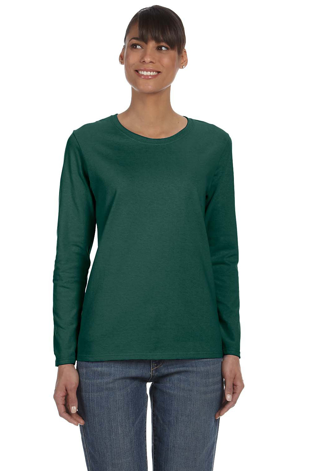 Gildan G540L Womens Long Sleeve Crewneck T-Shirt Forest Green Front