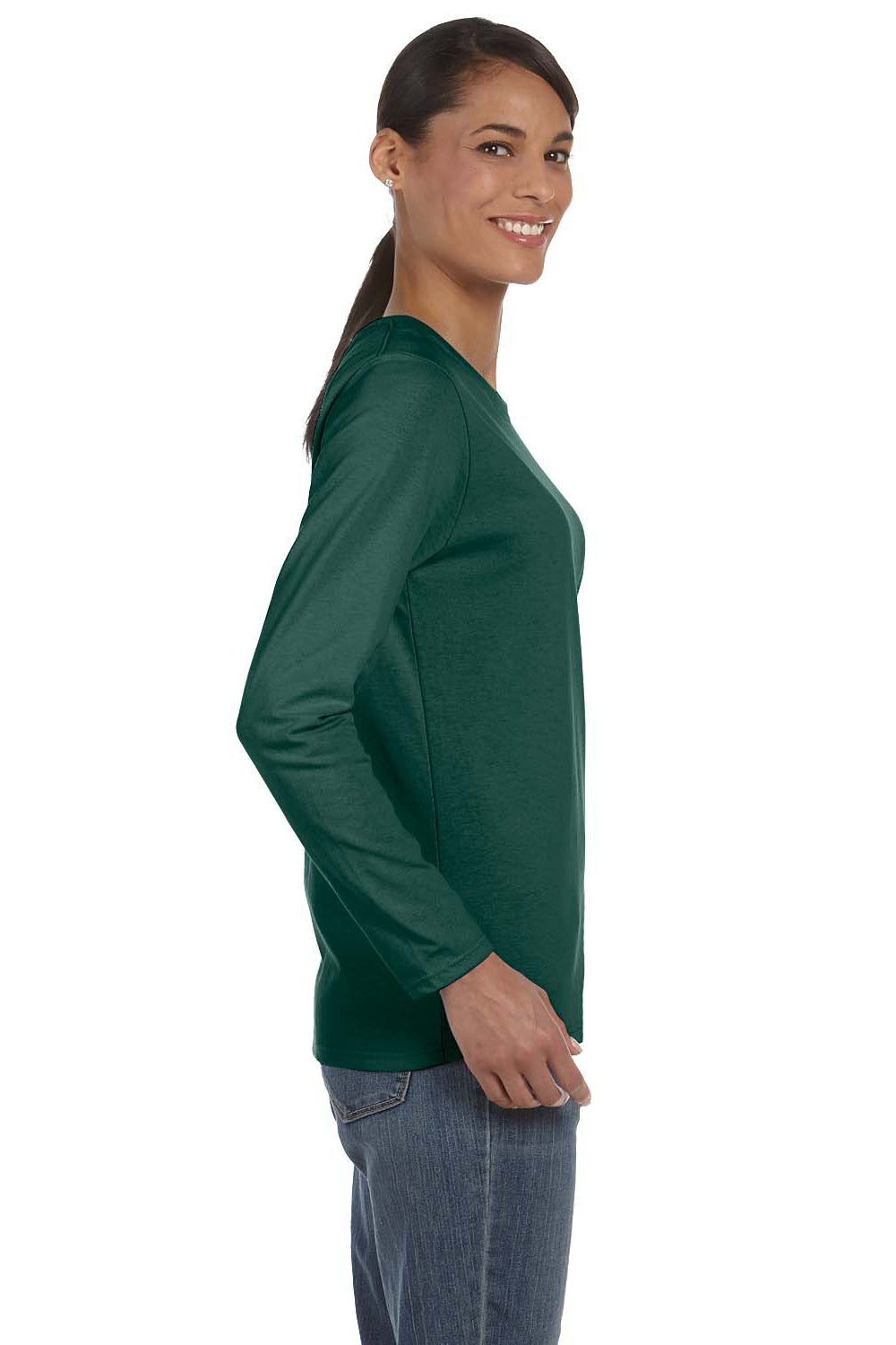 Gildan G540L Womens Long Sleeve Crewneck T-Shirt Forest Green Side
