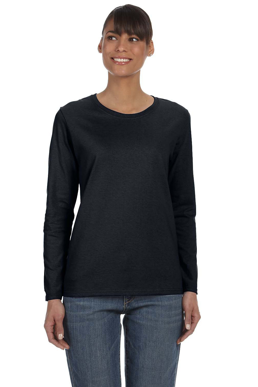 Gildan G540L Womens Long Sleeve Crewneck T-Shirt Black Front