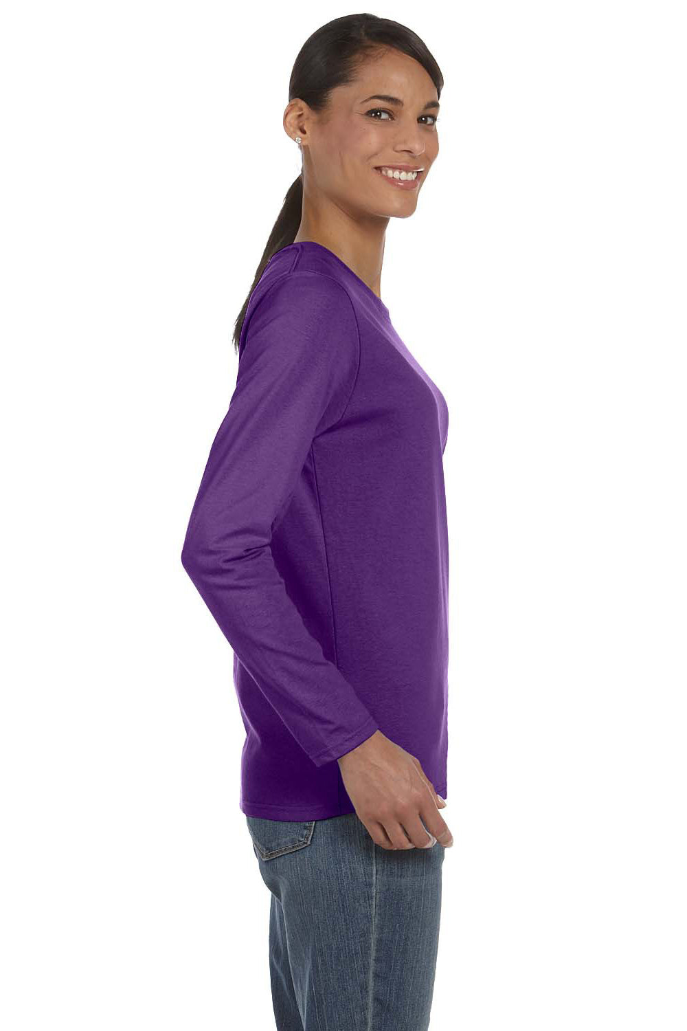Gildan G540L Womens Long Sleeve Crewneck T-Shirt Purple Side