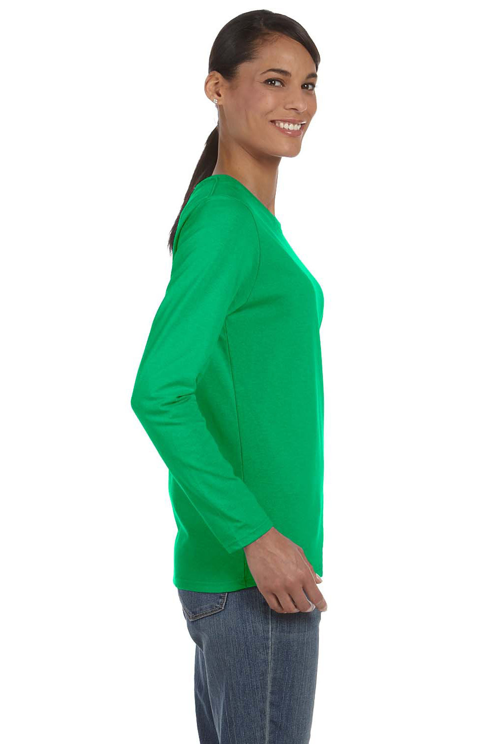Gildan G540L Womens Long Sleeve Crewneck T-Shirt Irish Green Side