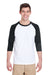 Gildan G570 Mens 3/4 Sleeve Crewneck T-Shirt White/Black Front