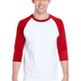 Gildan Mens 3/4 Sleeve Crewneck T-Shirt - White/Red