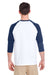 Gildan G570 Mens 3/4 Sleeve Crewneck T-Shirt White/Navy Blue Back