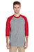 Gildan G570 Mens 3/4 Sleeve Crewneck T-Shirt Grey/Red Front