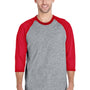 Gildan Mens 3/4 Sleeve Crewneck T-Shirt - Sport Grey/Red