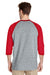 Gildan G570 Mens 3/4 Sleeve Crewneck T-Shirt Grey/Red Back