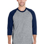 Gildan Mens 3/4 Sleeve Crewneck T-Shirt - Sport Grey/Navy Blue