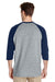 Gildan G570 Mens 3/4 Sleeve Crewneck T-Shirt Grey/Navy Blue Back