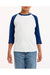 Gildan G570B Youth 3/4 Sleeve Crewneck T-Shirt White/Navy Blue Front