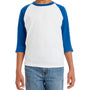 Gildan Youth 3/4 Sleeve Crewneck T-Shirt - White/Royal Blue - Closeout
