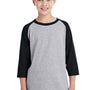 Gildan Youth 3/4 Sleeve Crewneck T-Shirt - Sport Grey/Black - Closeout