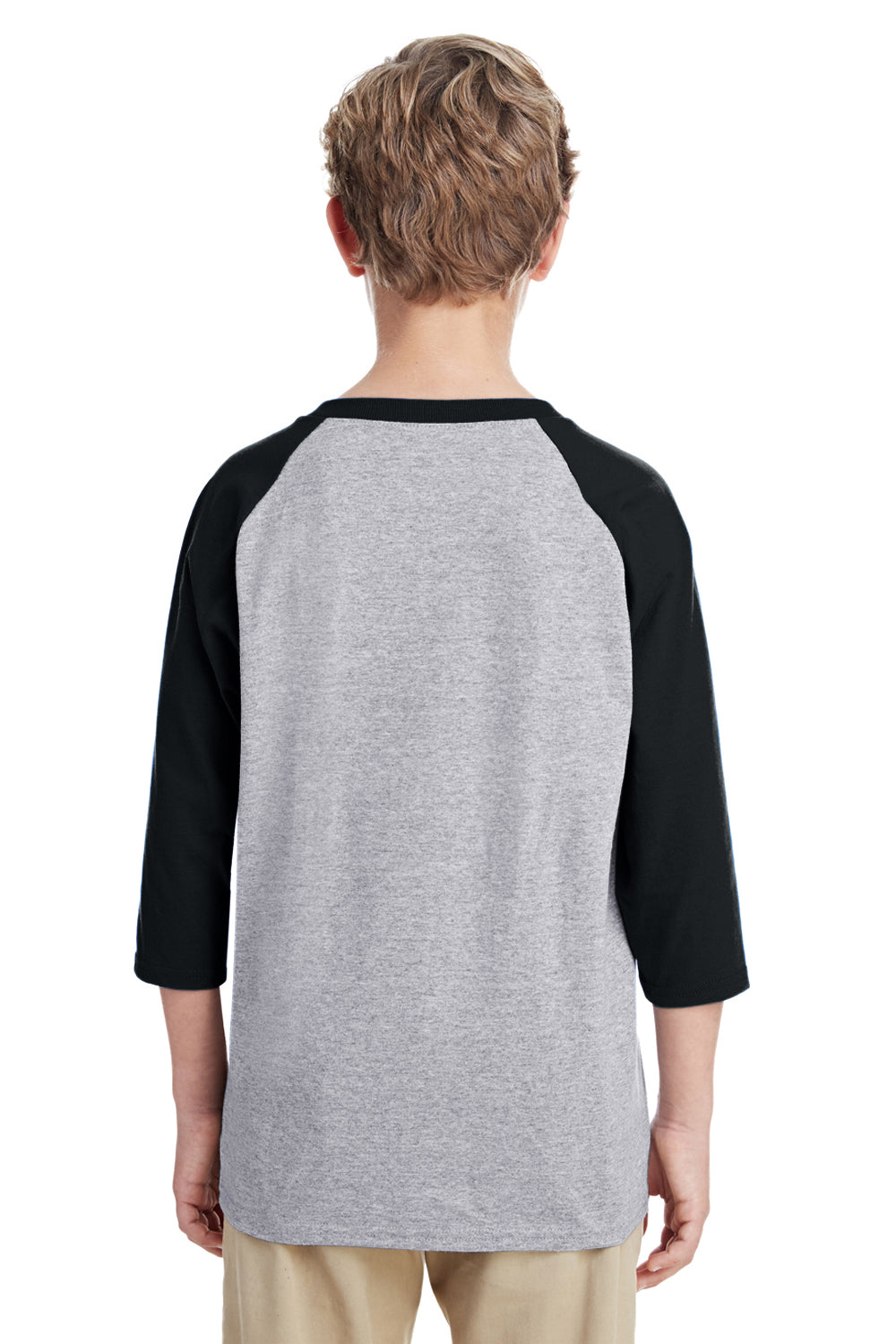 Gildan G570B Youth 3/4 Sleeve Crewneck T-Shirt Grey/Black Back