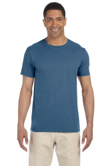 Gildan G640 Mens Softstyle Short Sleeve Crewneck T-Shirt Indigo Blue Front