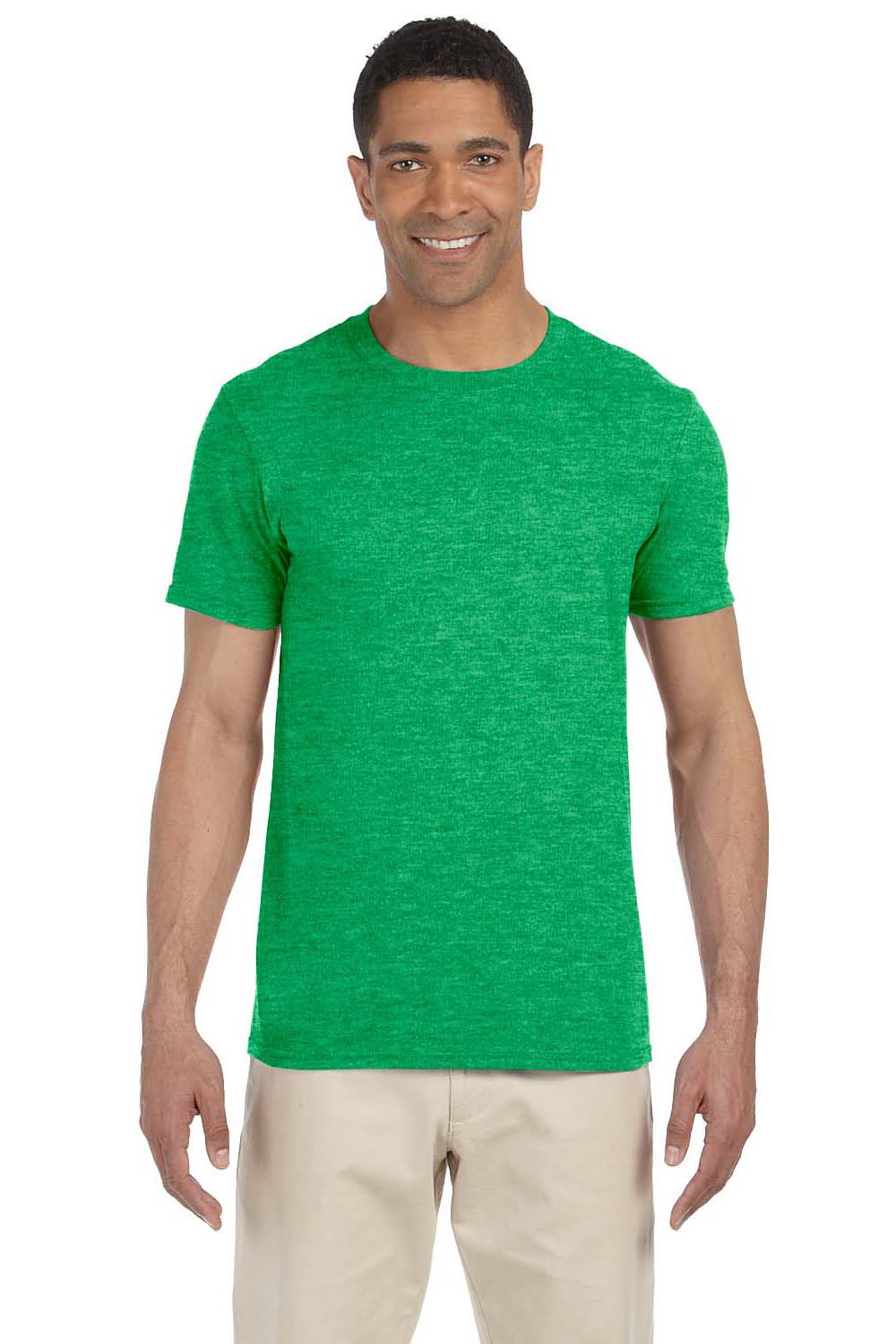 Gildan G640 Mens Softstyle Short Sleeve Crewneck T-Shirt Heather Irish Green Front
