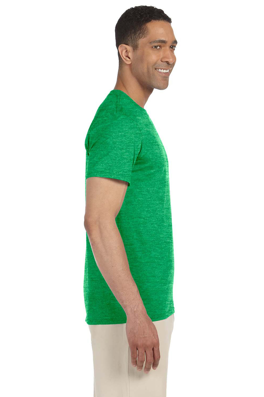 Gildan G640 Mens Softstyle Short Sleeve Crewneck T-Shirt Heather Irish Green Side
