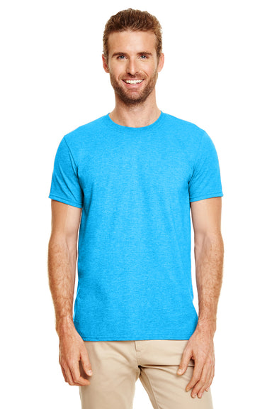 Gildan G640 Mens Softstyle Short Sleeve Crewneck T-Shirt Heather Sapphire Blue Front