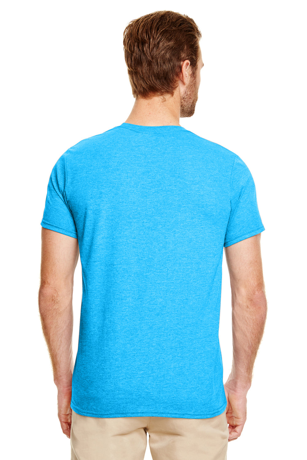 Gildan G640 Mens Softstyle Short Sleeve Crewneck T-Shirt Heather Sapphire Blue Back