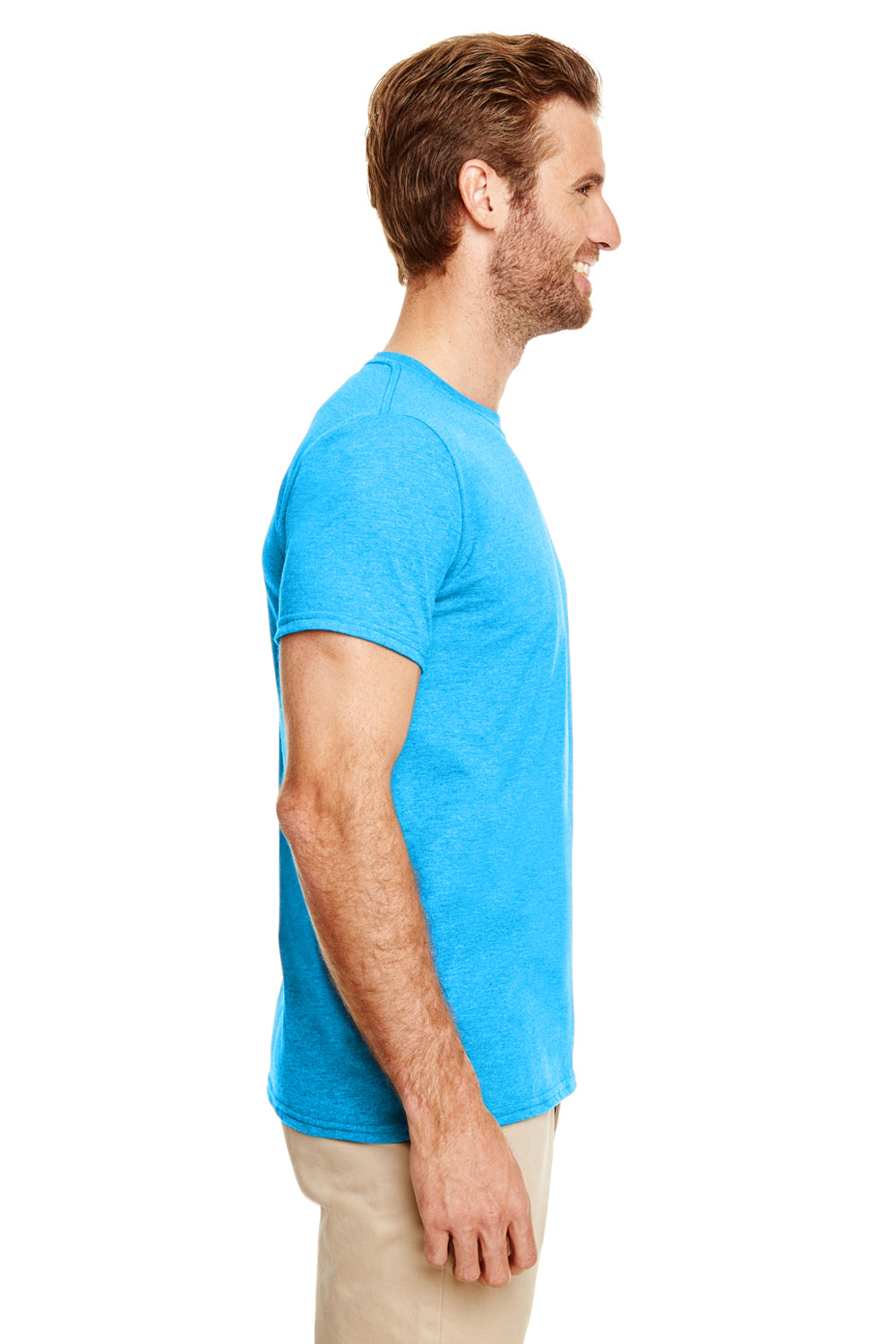 Gildan G640 Mens Softstyle Short Sleeve Crewneck T-Shirt Heather Sapphire Blue Side