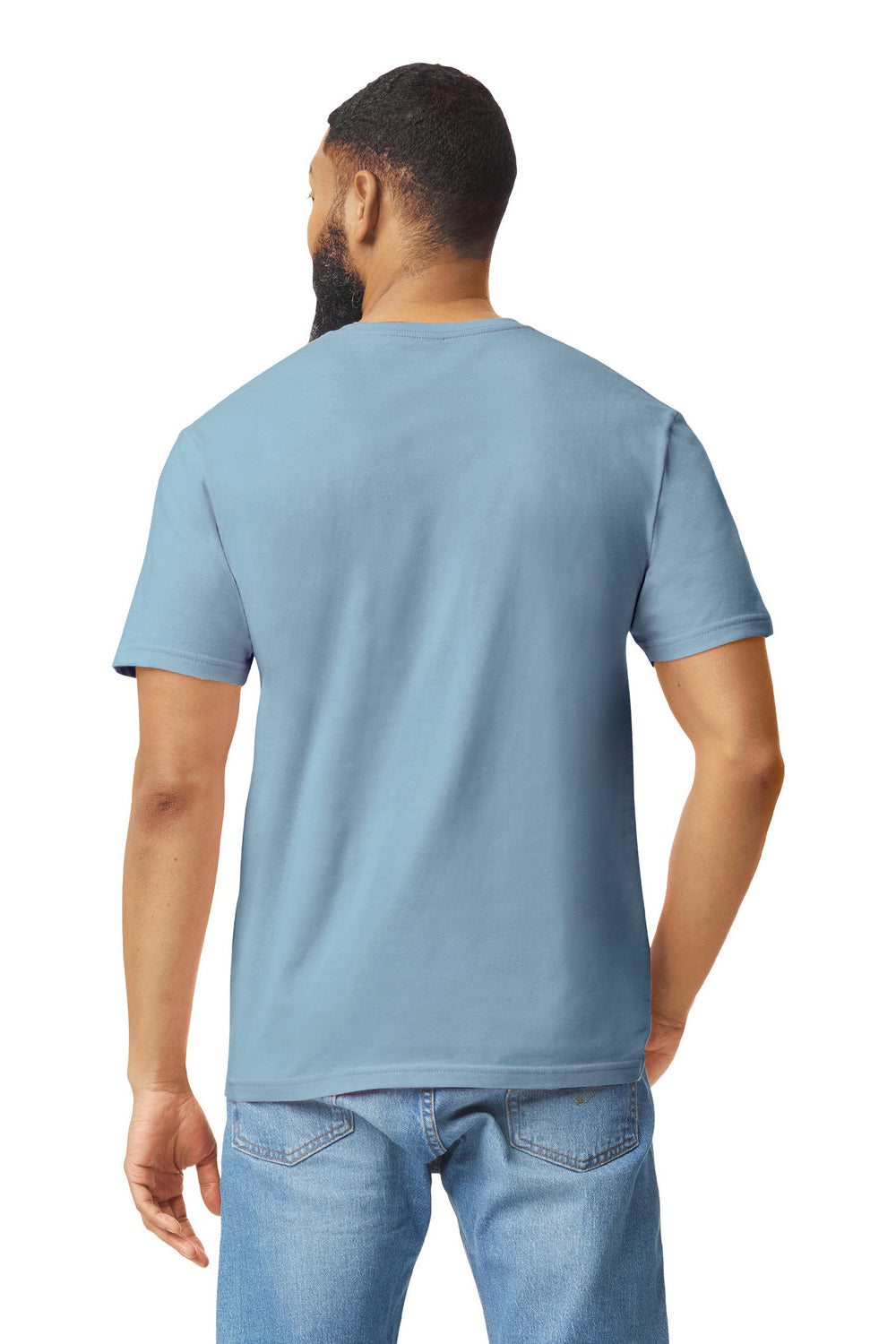 Gildan 64000/G640 Mens Softstyle Short Sleeve Crewneck T-Shirt Stone Blue Back