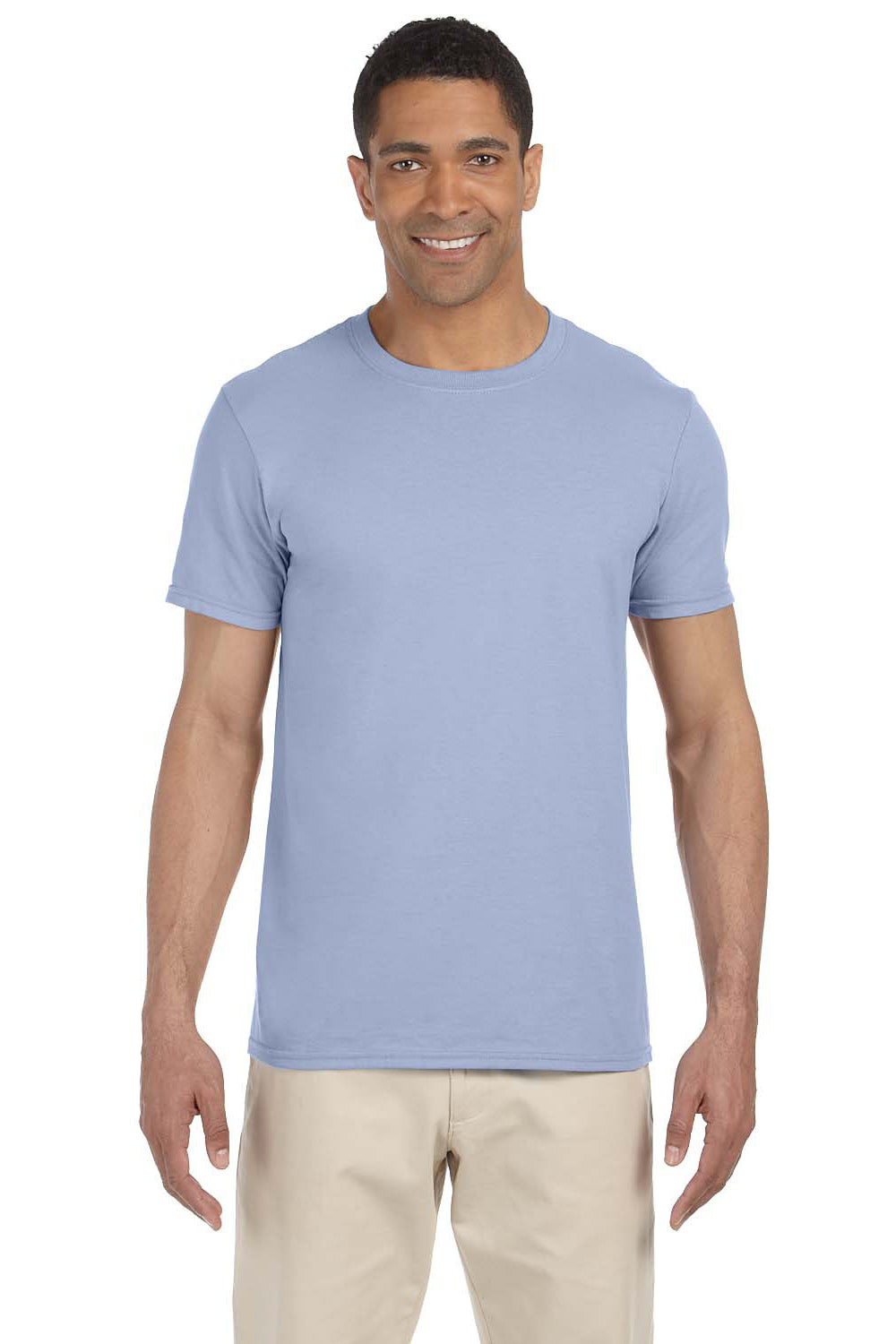 Gildan G640 Mens Softstyle Short Sleeve Crewneck T-Shirt Light Blue Front