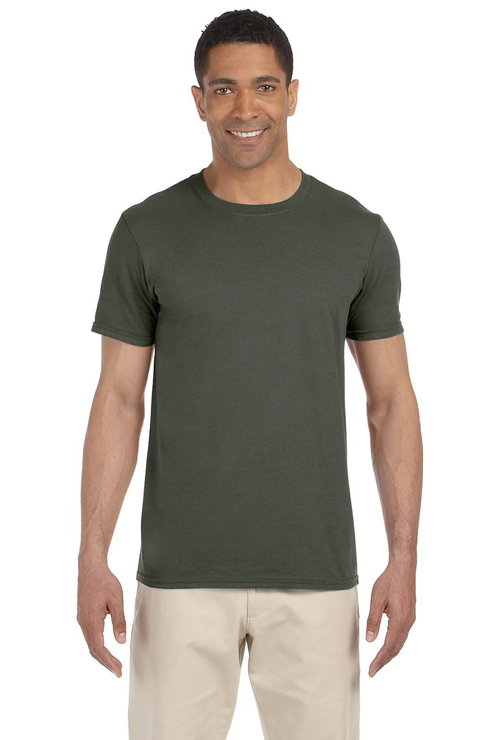 Gildan G640 Mens Softstyle Short Sleeve Crewneck T-Shirt Military Green Front