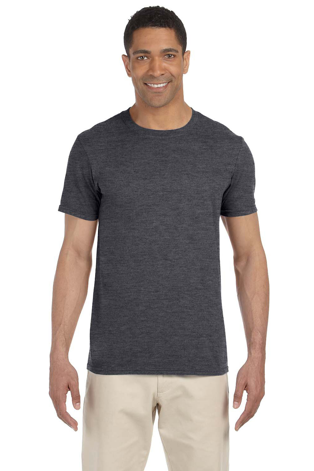 Gildan G640 Mens Softstyle Short Sleeve Crewneck T-Shirt Heather Dark Grey Front