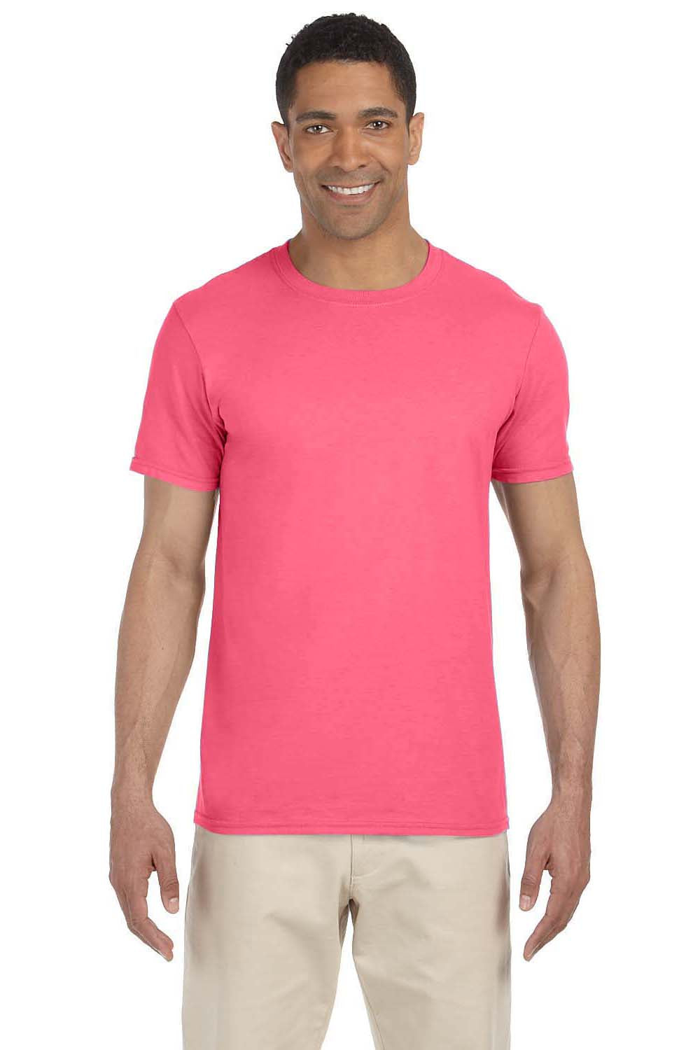 Gildan G640 Mens Softstyle Short Sleeve Crewneck T-Shirt Coral Silk Pink Front