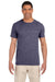 Gildan G640 Mens Softstyle Short Sleeve Crewneck T-Shirt Heather Navy Blue Front