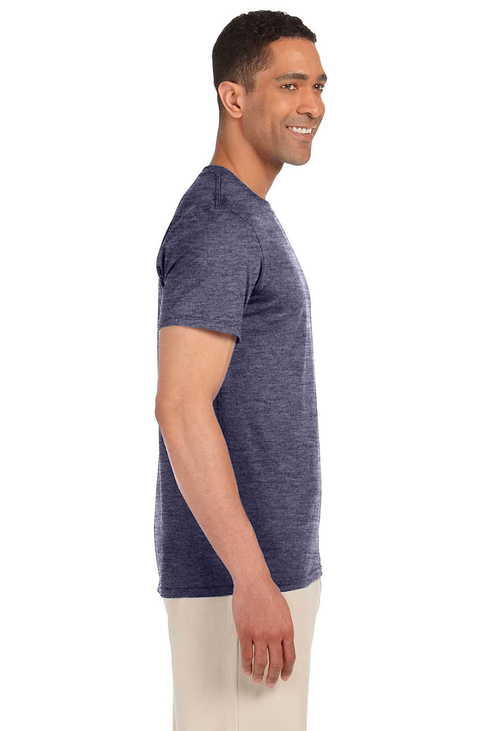 Gildan G640 Mens Softstyle Short Sleeve Crewneck T-Shirt Heather Navy Blue Side