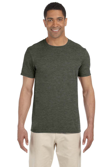 Gildan G640 Mens Softstyle Short Sleeve Crewneck T-Shirt Heather Military Green Front