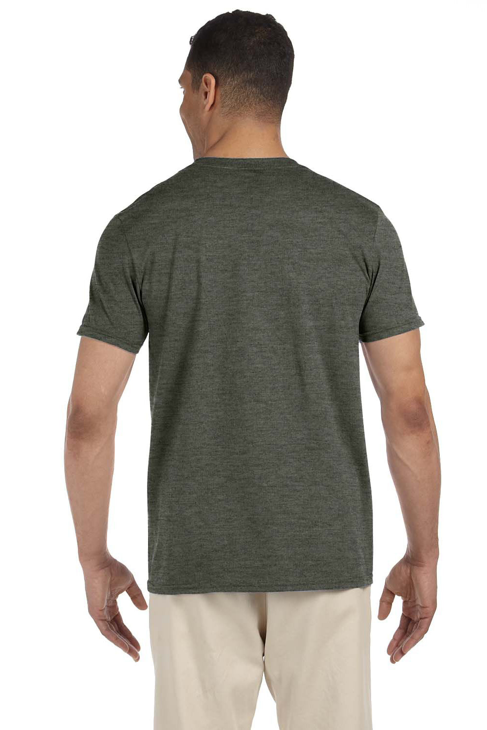 Gildan G640 Mens Softstyle Short Sleeve Crewneck T-Shirt Heather Military Green Back