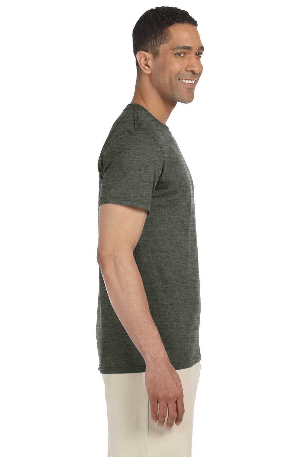 Gildan G640 Mens Softstyle Short Sleeve Crewneck T-Shirt Heather Military Green Side