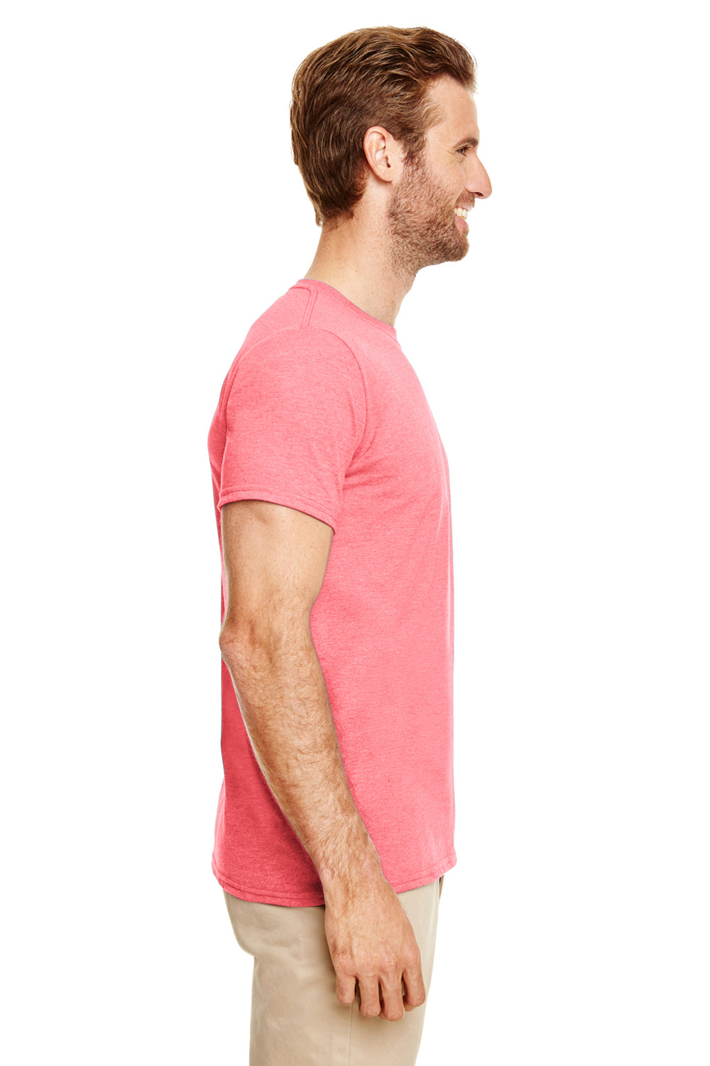 Gildan G640 Mens Softstyle Short Sleeve Crewneck T-Shirt Heather Coral Silk Pink Side
