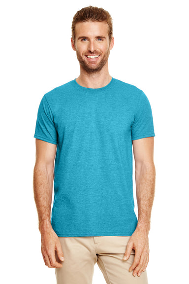 Gildan G640 Mens Softstyle Short Sleeve Crewneck T-Shirt Heather Galapagos Blue Front