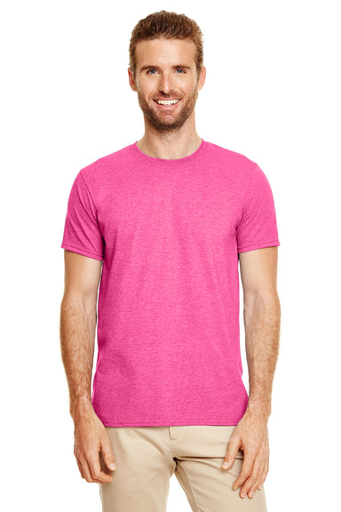 Gildan G640 Mens Softstyle Short Sleeve Crewneck T-Shirt Heather Heliconia Pink Front