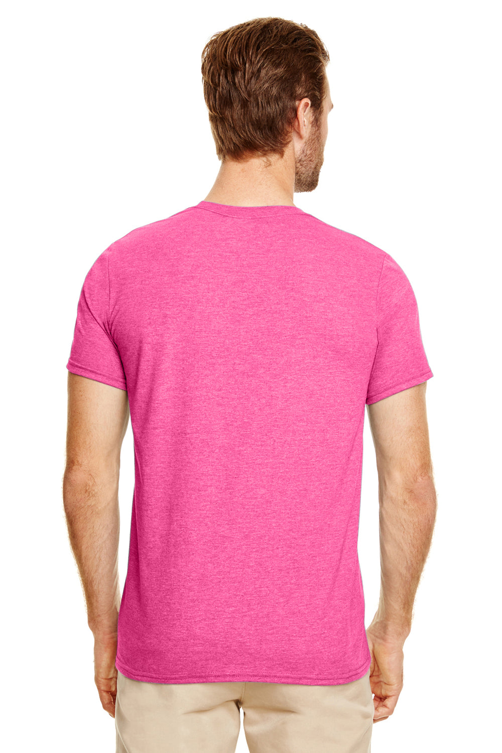Gildan G640 Mens Softstyle Short Sleeve Crewneck T-Shirt Heather Heliconia Pink Back