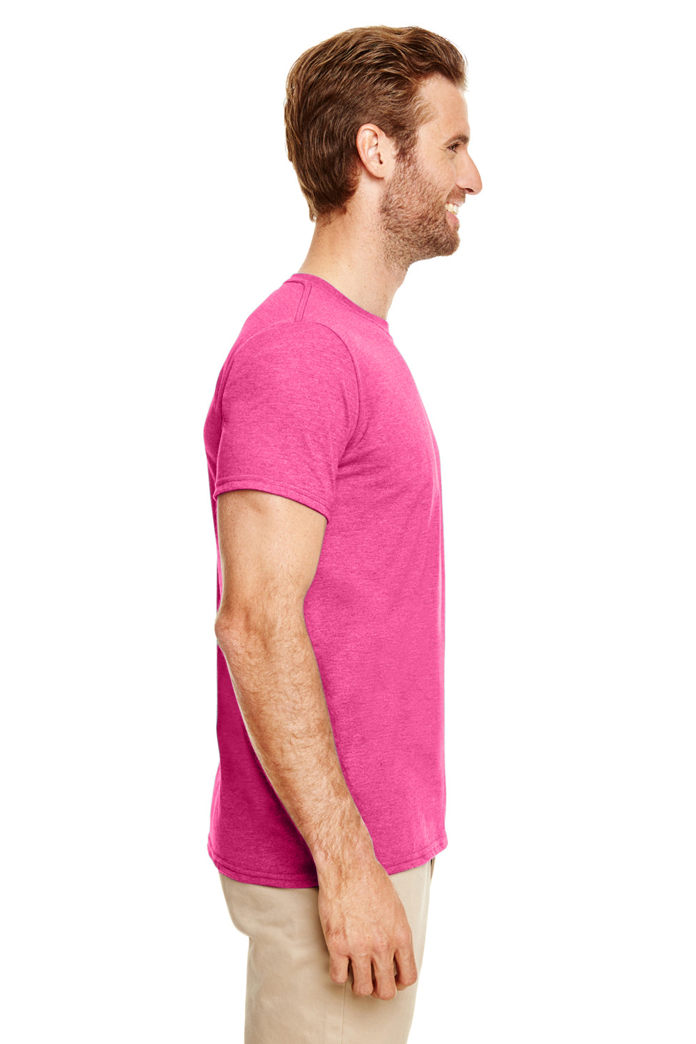 Gildan G640 Mens Softstyle Short Sleeve Crewneck T-Shirt Heather Heliconia Pink Side