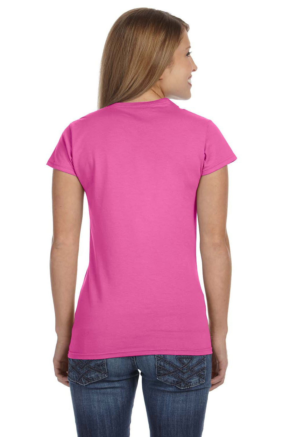 Gildan G640L Womens Softstyle Short Sleeve Crewneck T-Shirt Azalea Pink Back