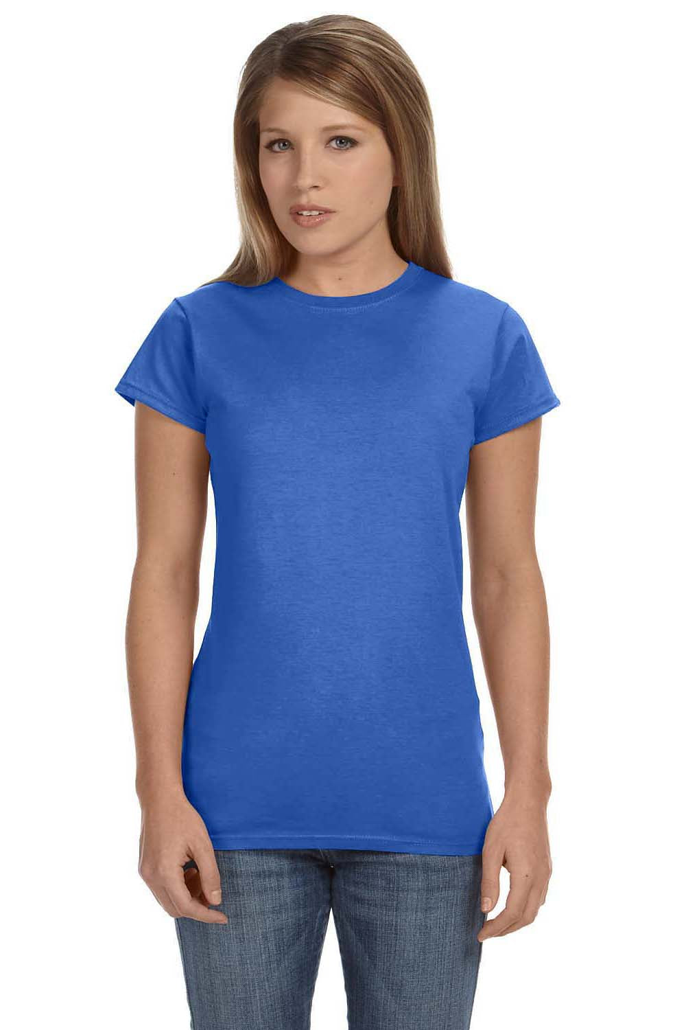 Gildan G640L Womens Softstyle Short Sleeve Crewneck T-Shirt Heather Royal Blue Front