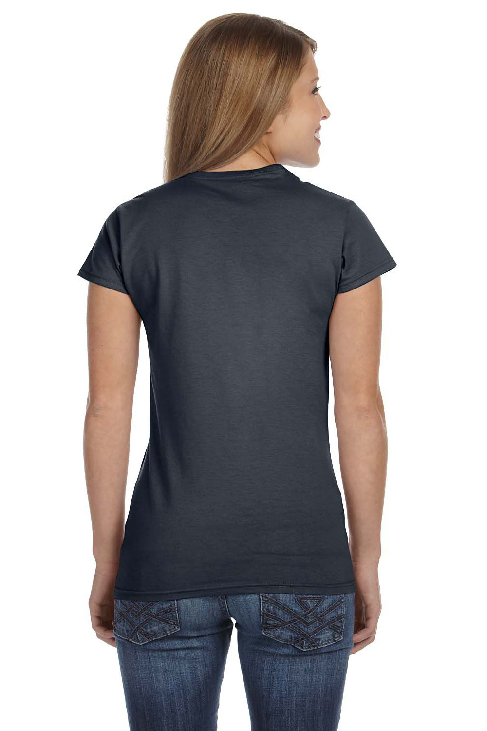 Gildan G640L Womens Softstyle Short Sleeve Crewneck T-Shirt Charcoal Grey Back