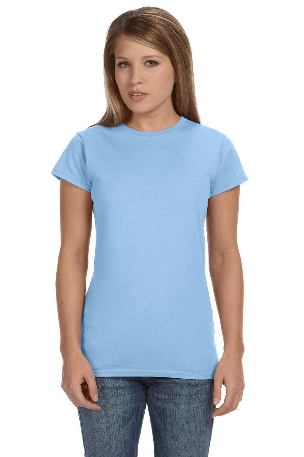 Gildan G640L Womens Softstyle Short Sleeve Crewneck T-Shirt Light Blue Front