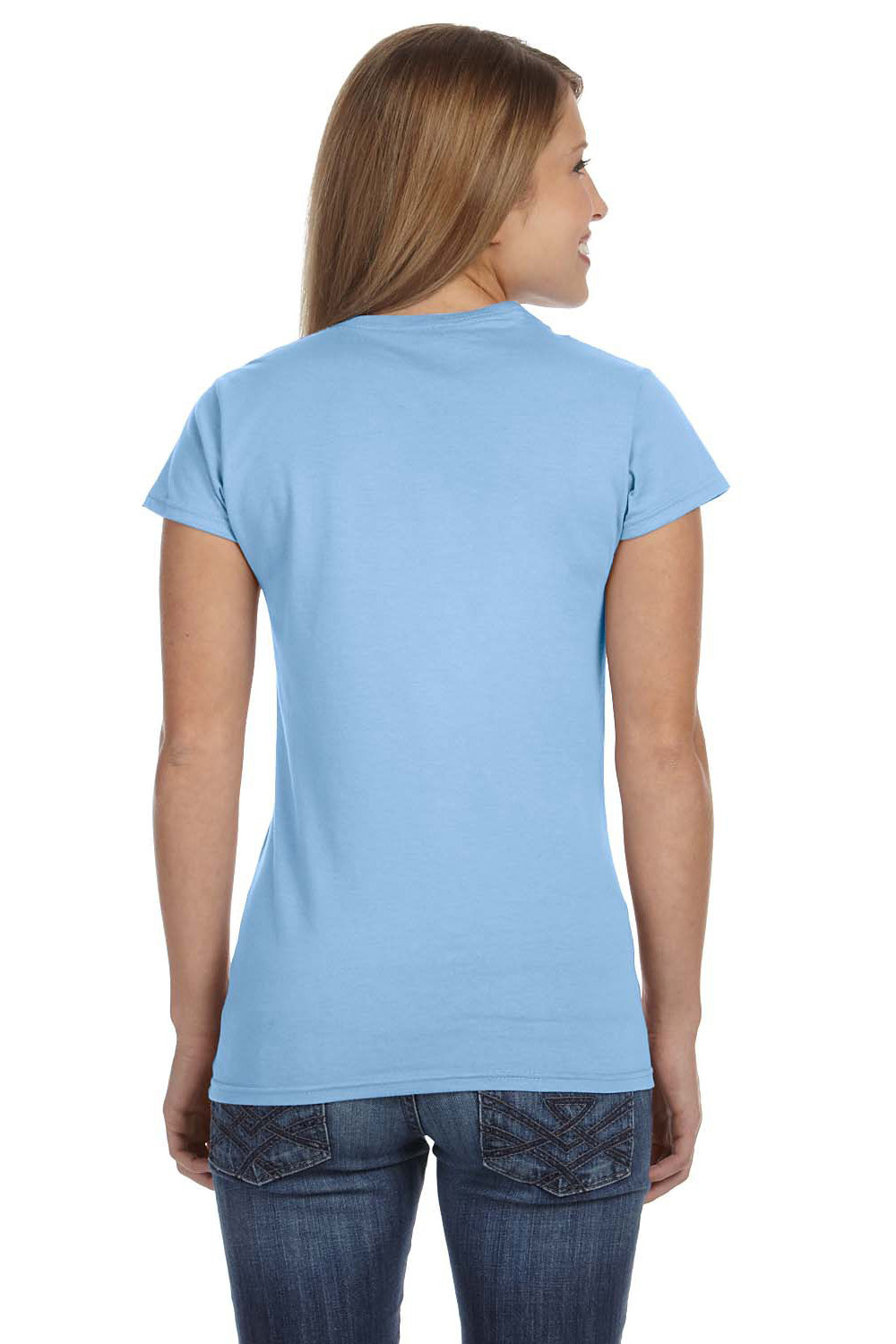 Gildan G640L Womens Softstyle Short Sleeve Crewneck T-Shirt Light Blue Back